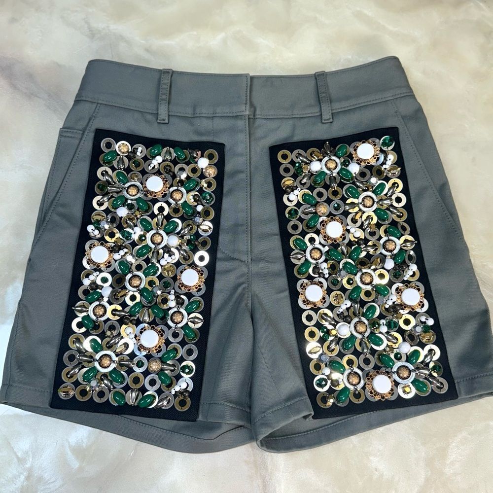 Prada $1980 Runway Embroidered Drill Shorts 38